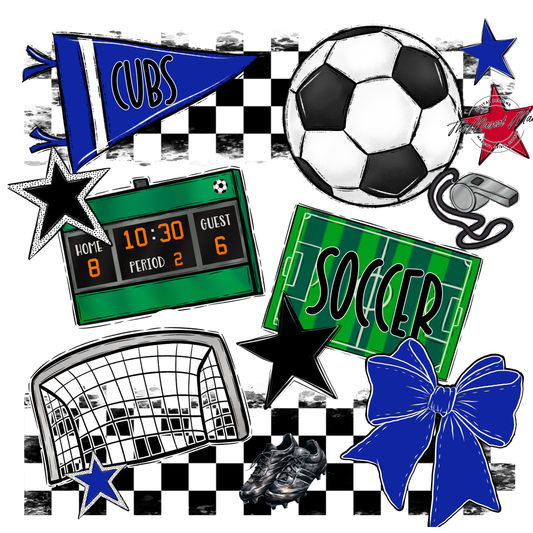 Cubs Checkers Soccer Spirit Design-Royal Blue
