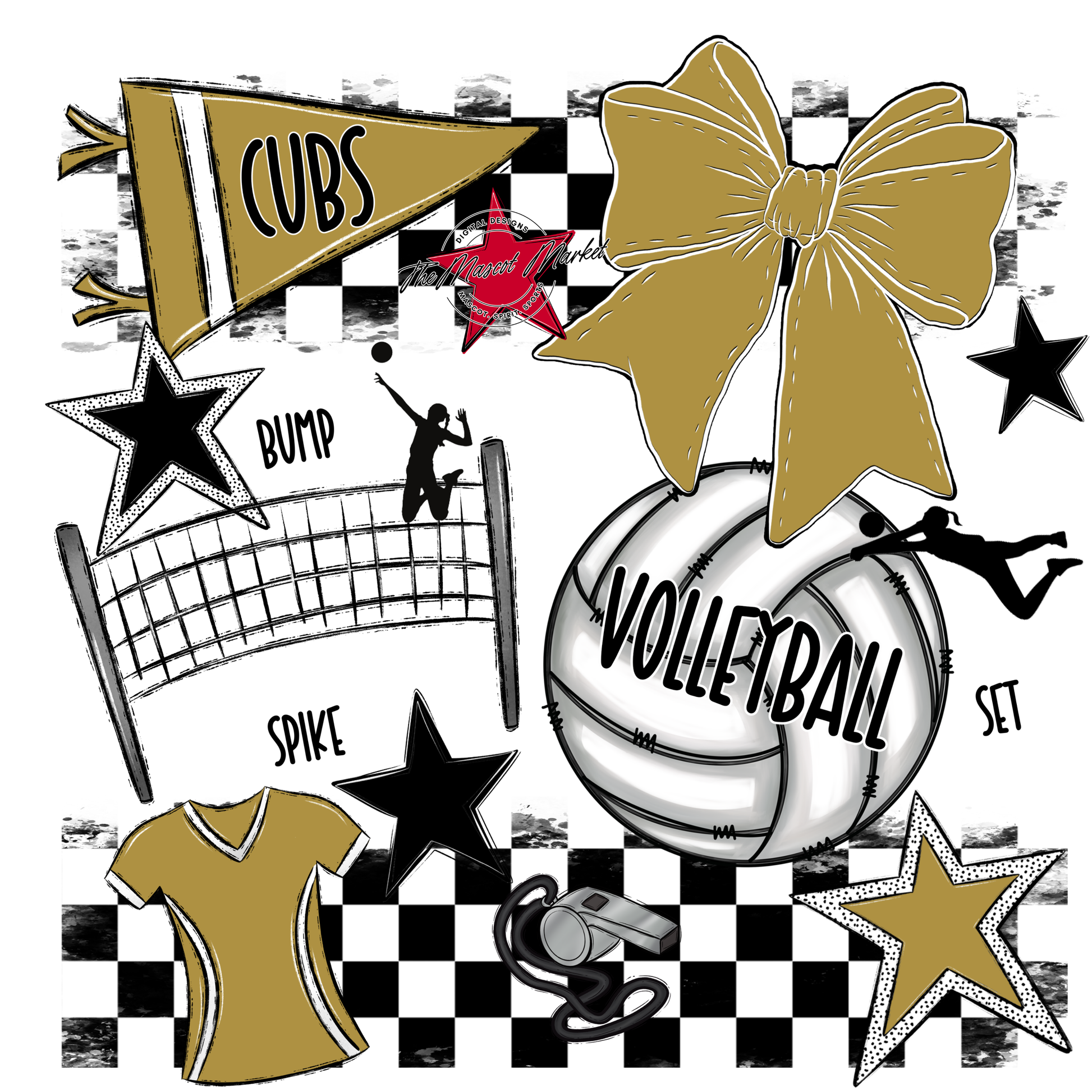 Cubs Checkers Volleyball Spirit Design-Gold