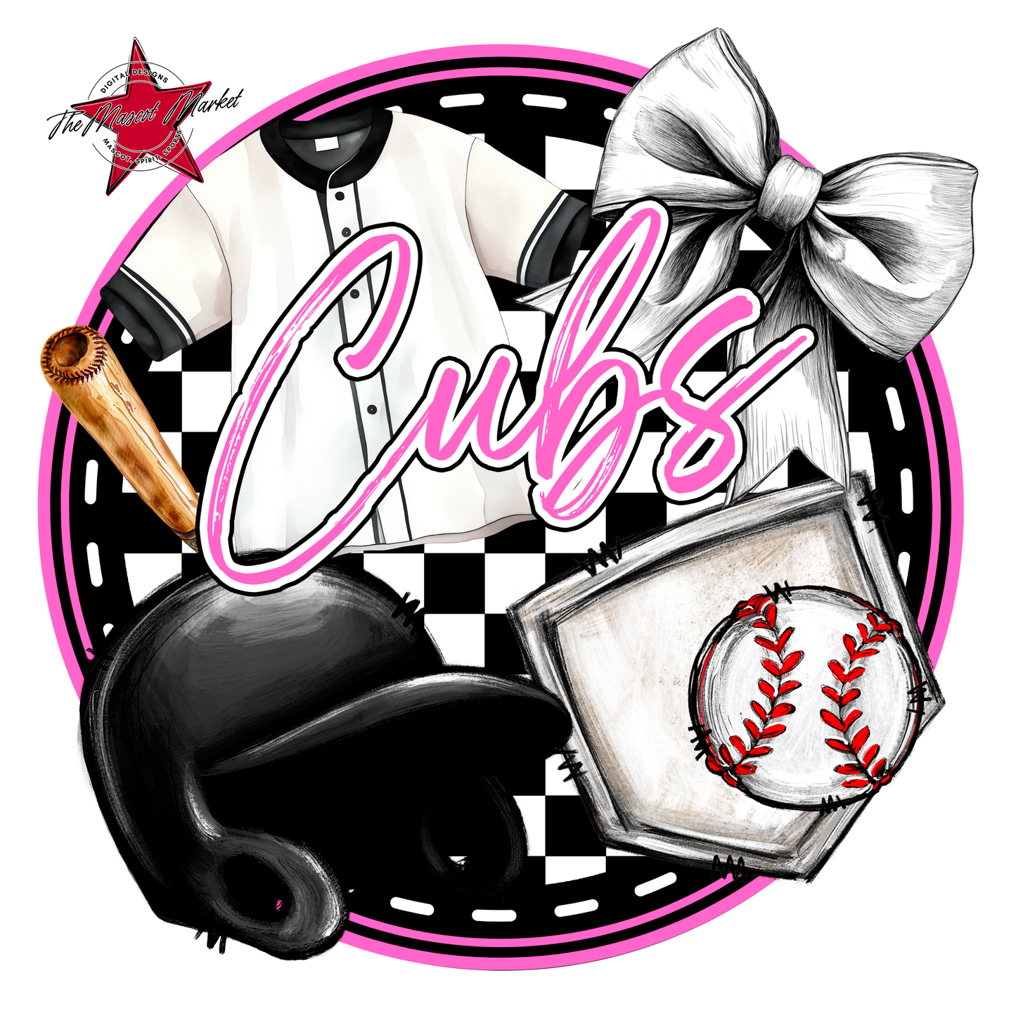 Cubs Circle Baseball Design-Baby Pink