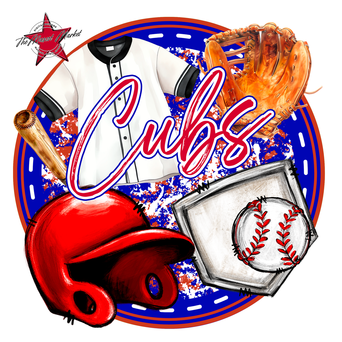 Cubs Circle Baseball Design-Blue-Red