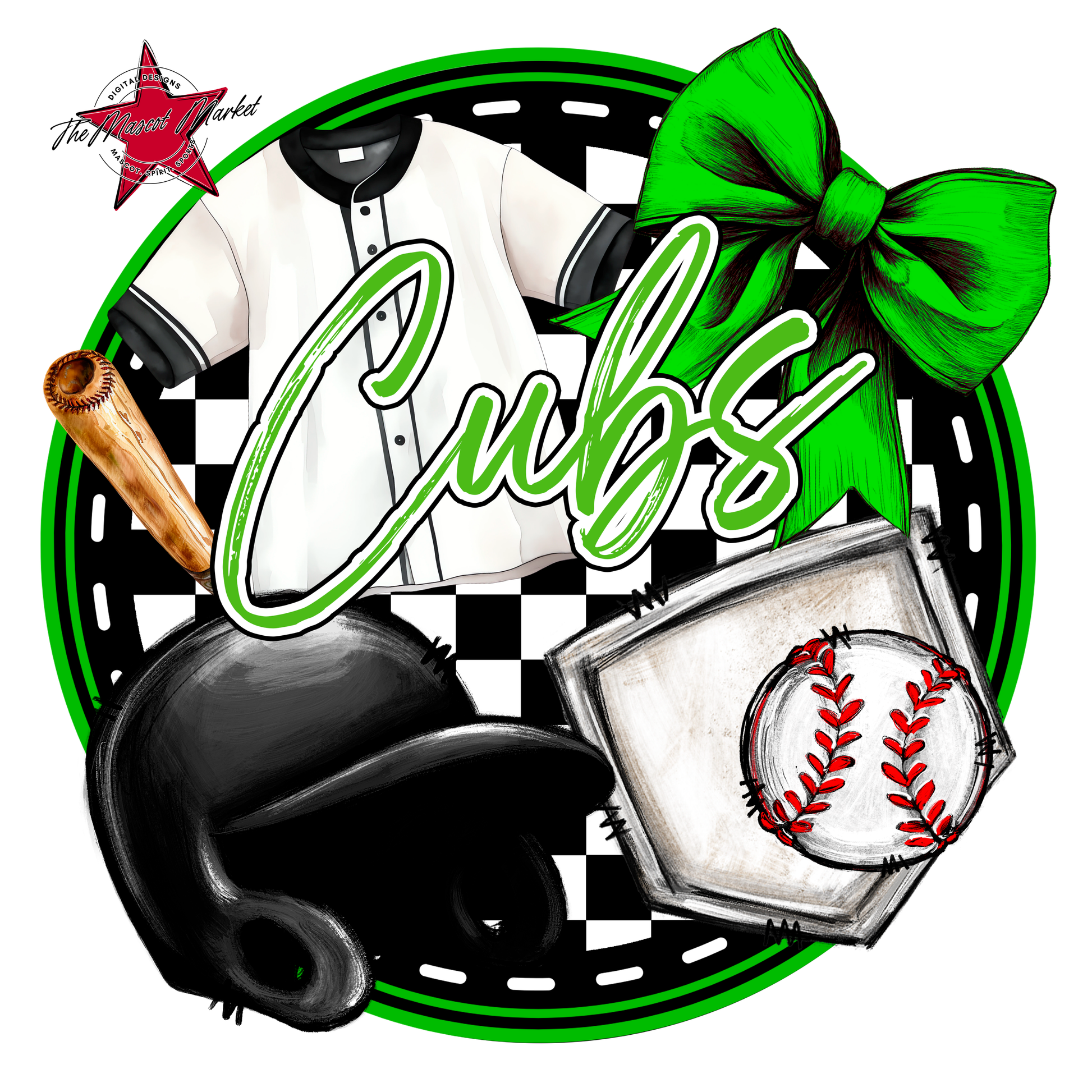 Cubs Circle Baseball Design-Bright Green