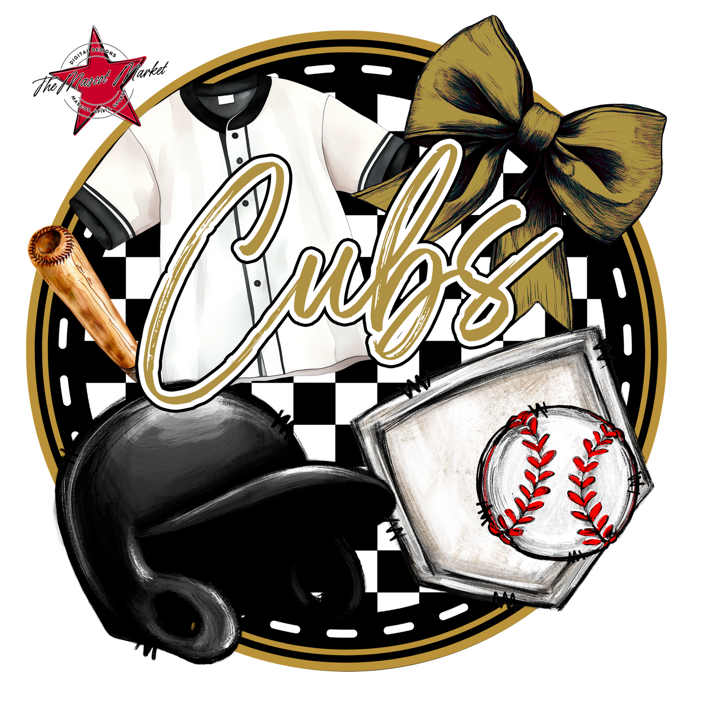 Cubs Circle Baseball Design-Gold