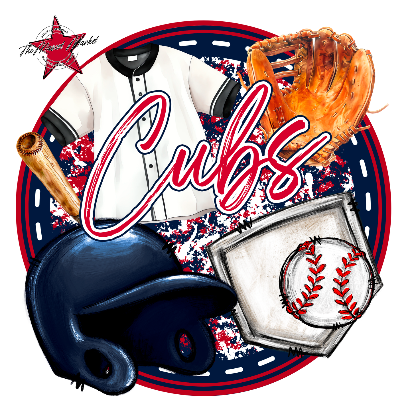 Cubs Circle Baseball Design-Navy-Red
