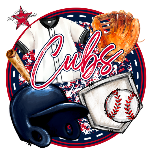 Cubs Circle Baseball Design-Navy-Red