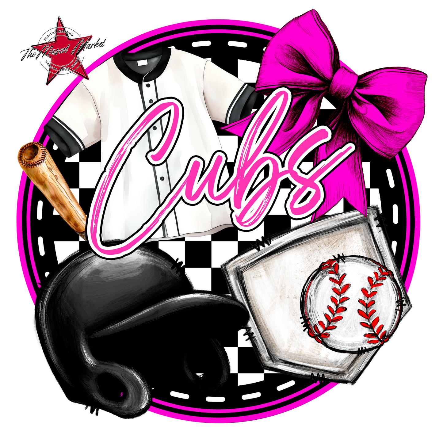 Cubs Circle Baseball Design-Pink