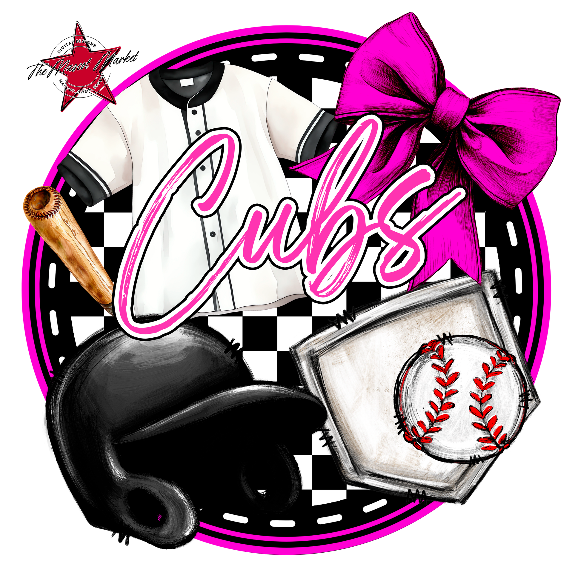 Cubs Circle Baseball Design-Pink