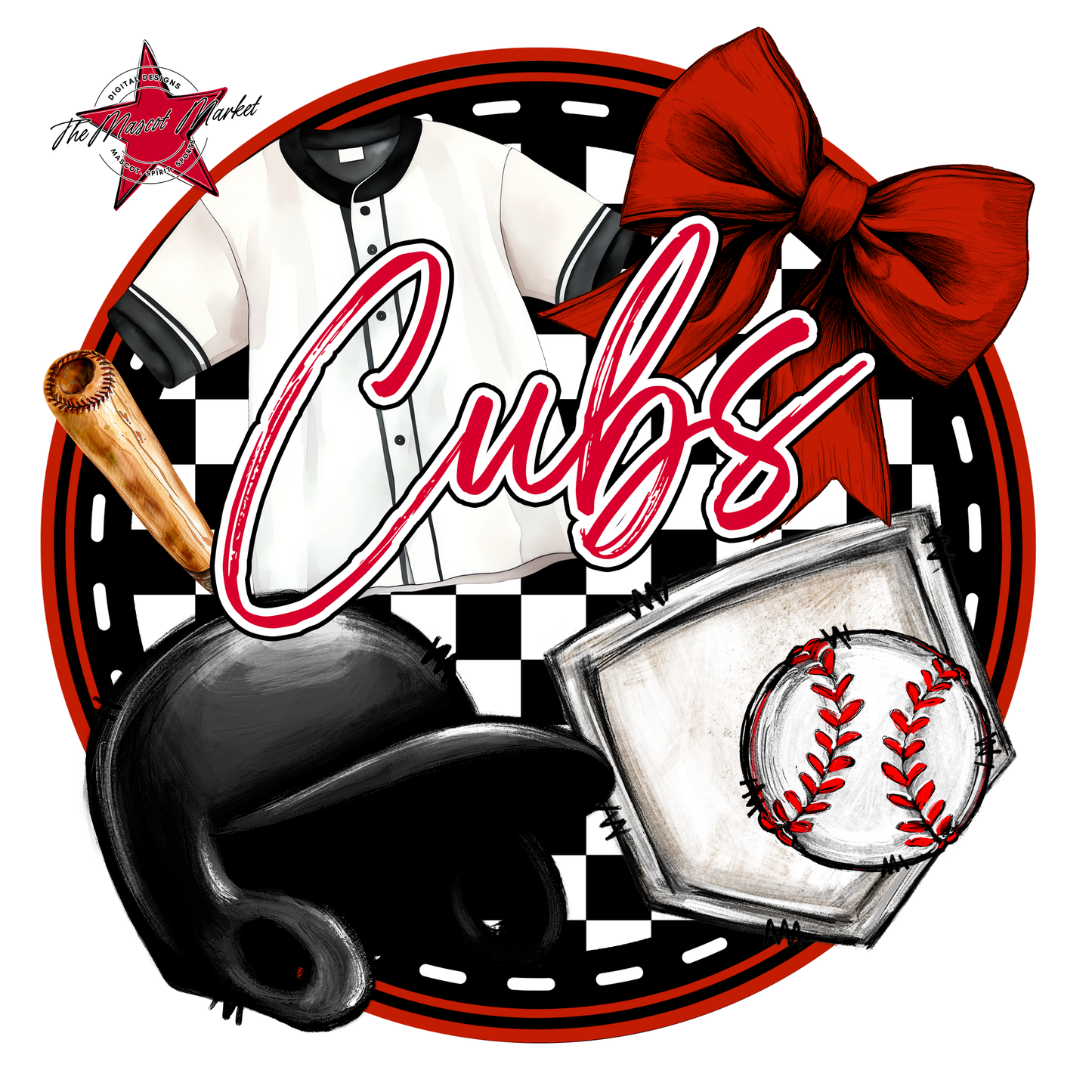Cubs Circle Baseball Design-Red