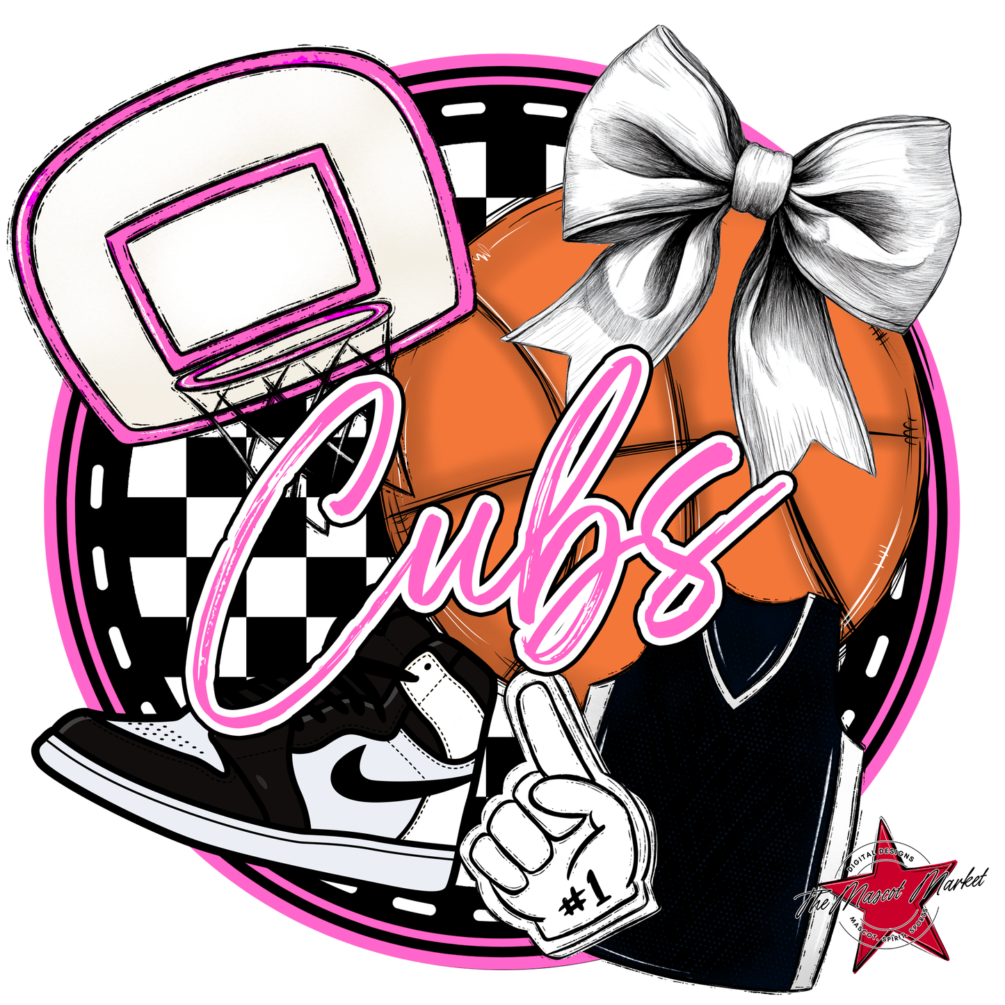 Cubs Circle Basketball Design-Baby Pink