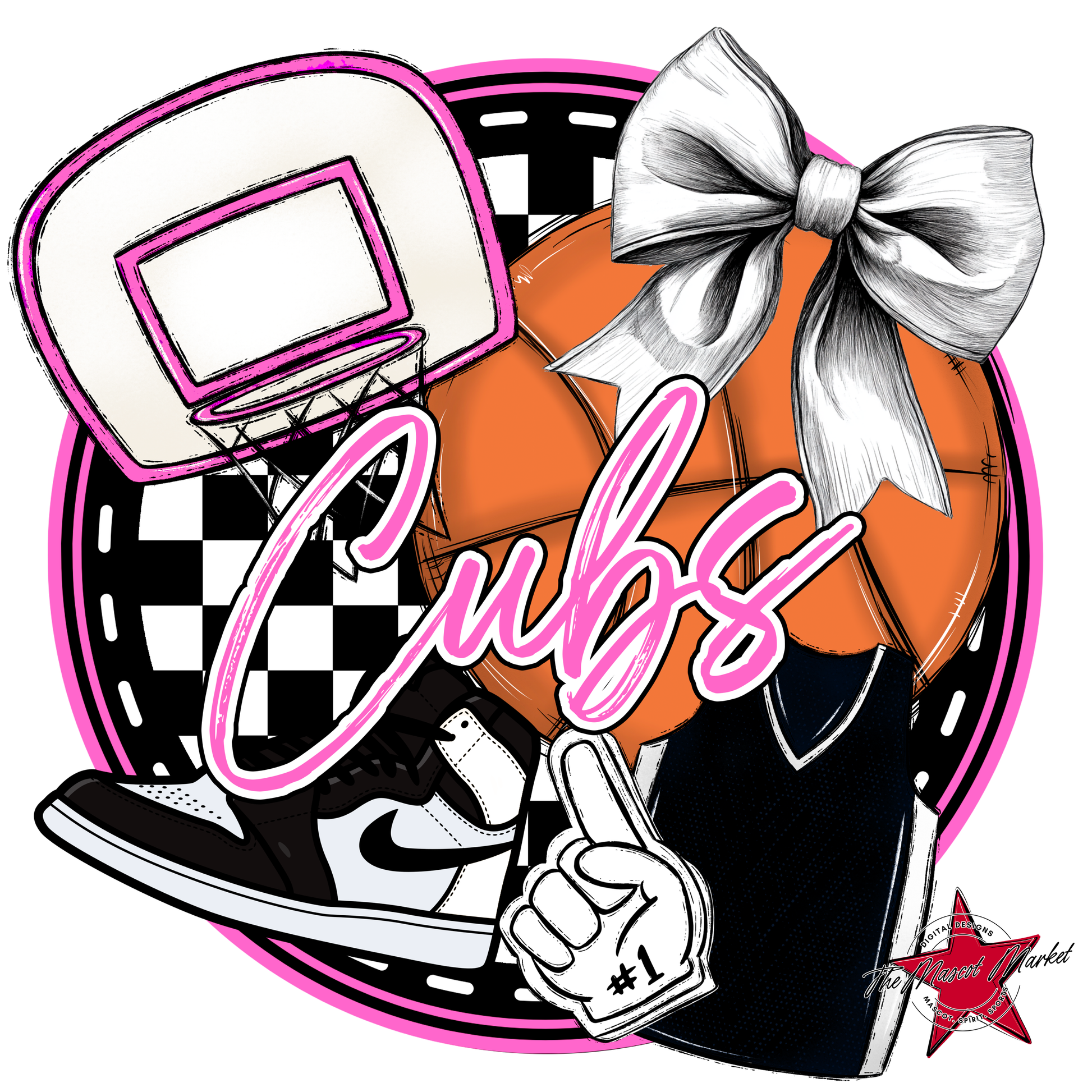Cubs Circle Basketball Design-Baby Pink