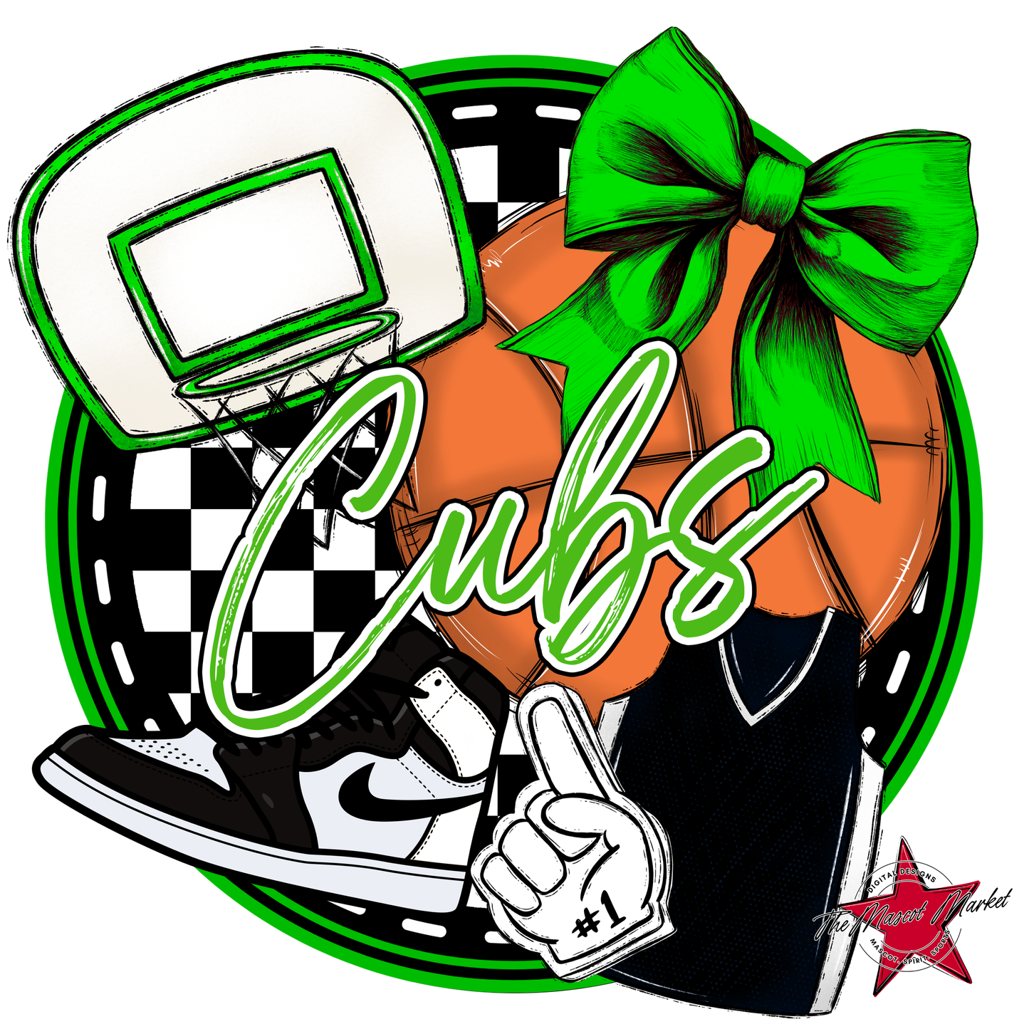 Cubs Circle Basketball Design-Bright Green