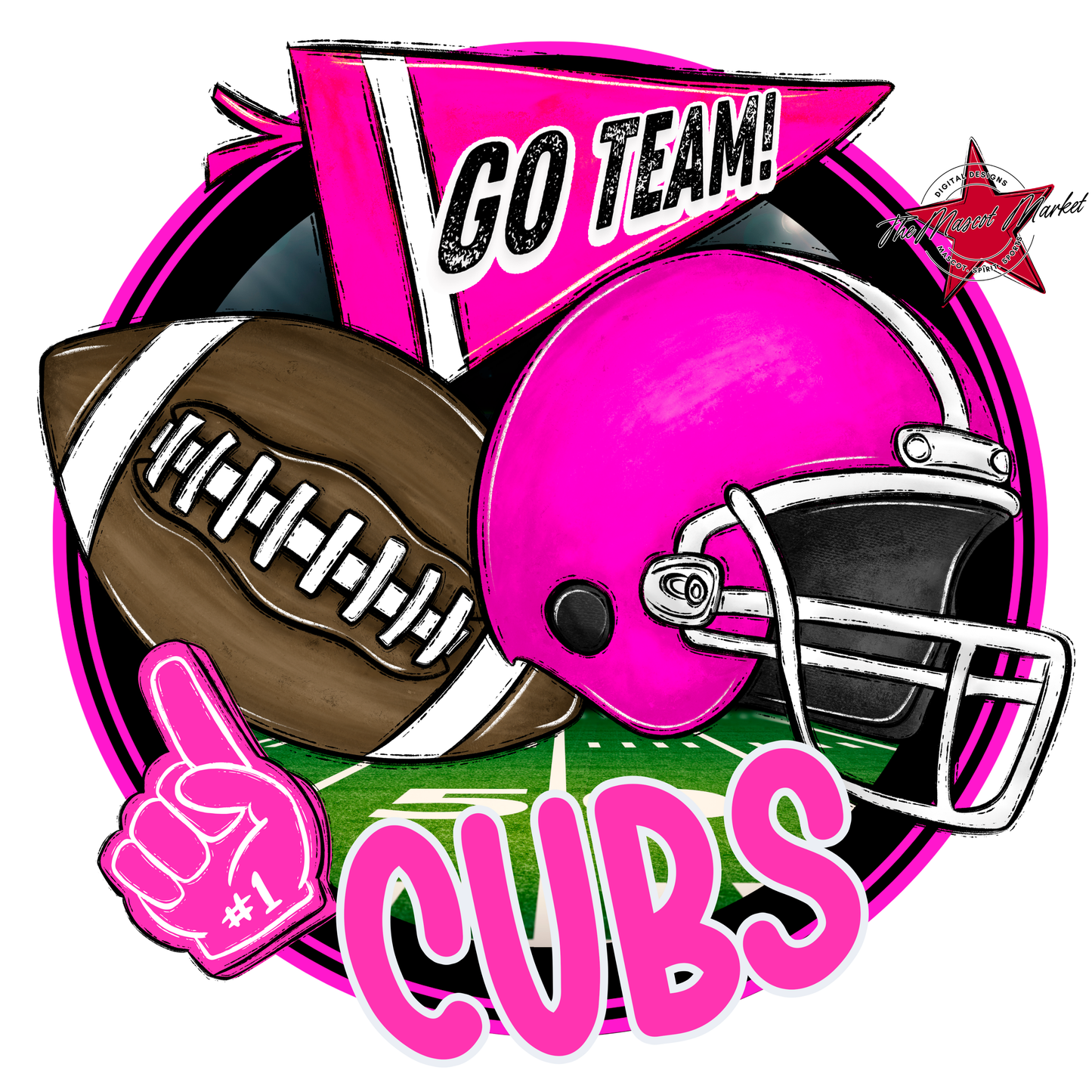 Cubs Circle Football Design-Pink