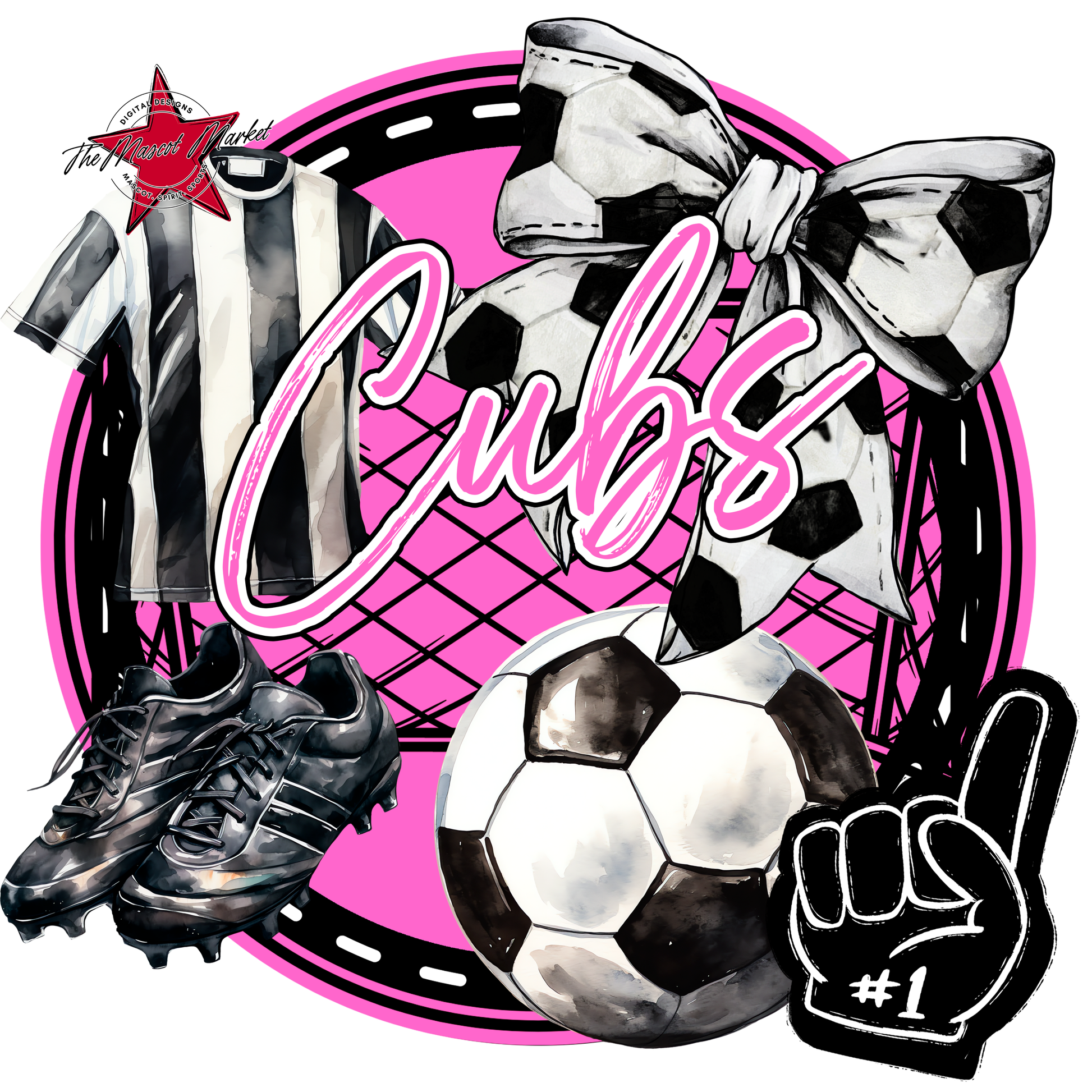 Cubs Circle Soccer Design-Baby Pink