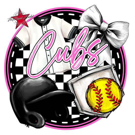 Cubs Circle Softball Design-Baby Pink