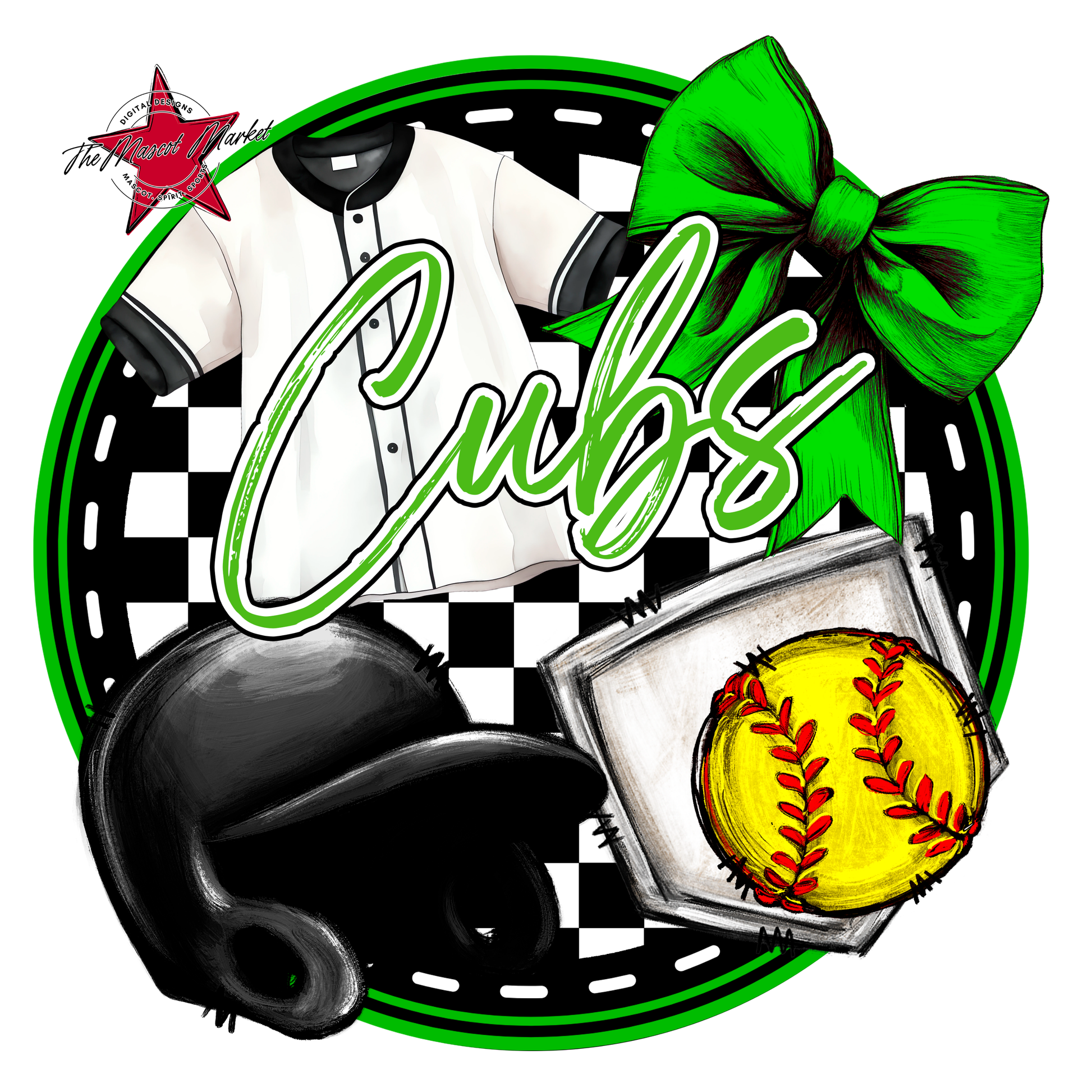 Cubs Circle Softball Design-Bright Green