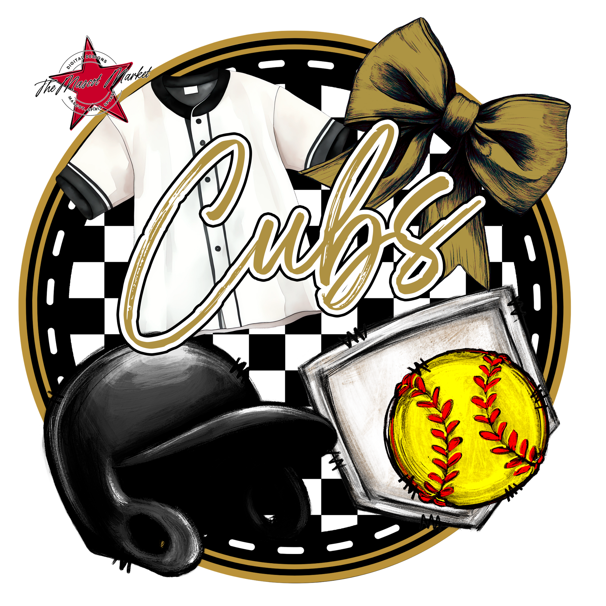 Cubs Circle Softball Design-Gold