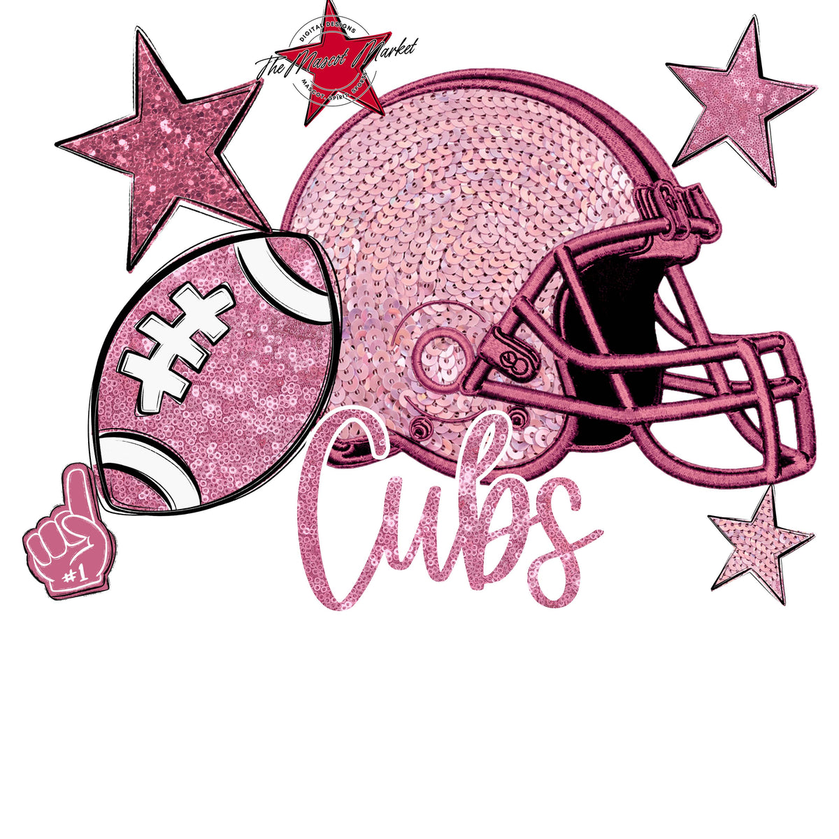 Cubs Football Embroidered Sequins Design-Pink Out