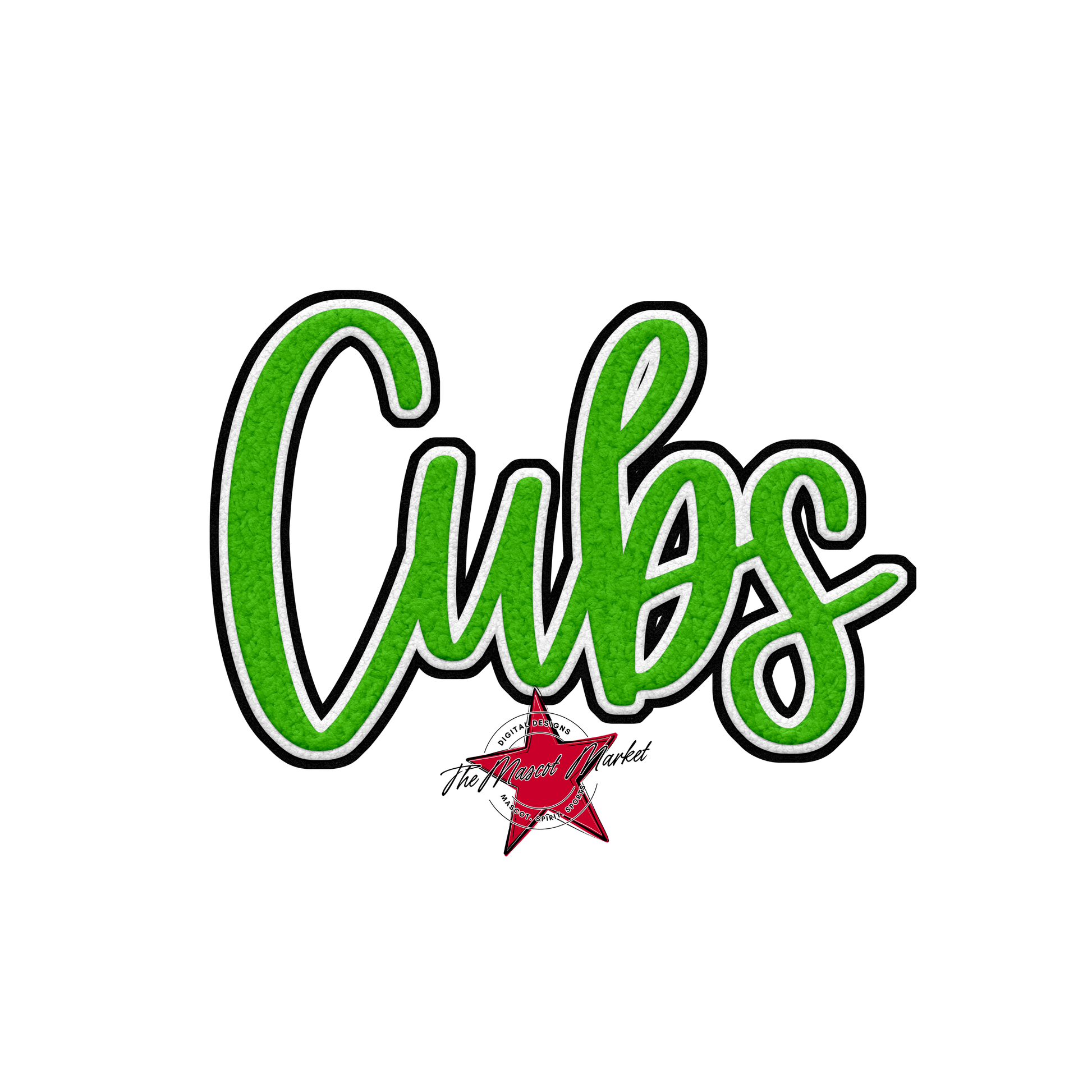 Cubs Faux Chenille Patch-Bright Green