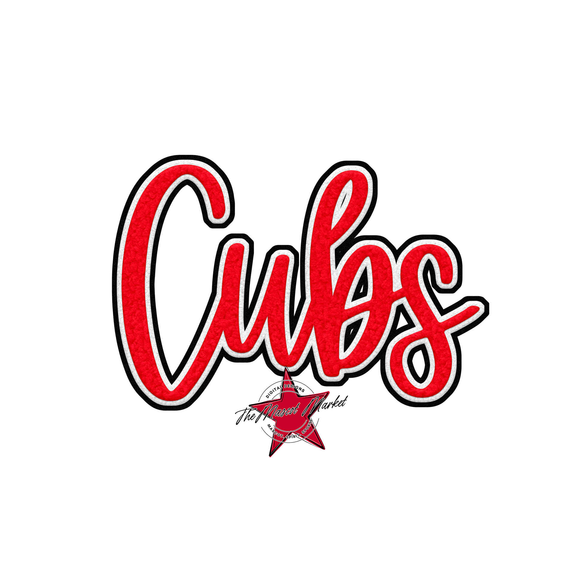 Cubs Faux Chenille Patch-Bright Red