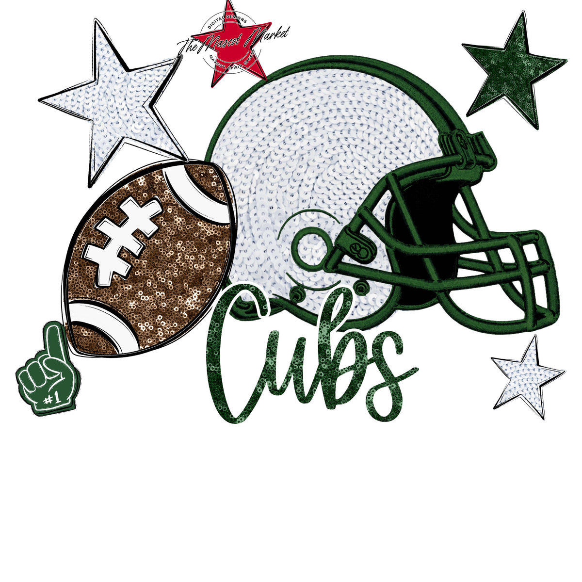 Cubs Football Embroidered Sequins Design-Green