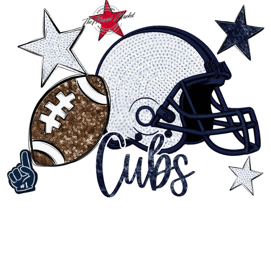 Cubs Football Embroidered Sequins Design-Navy