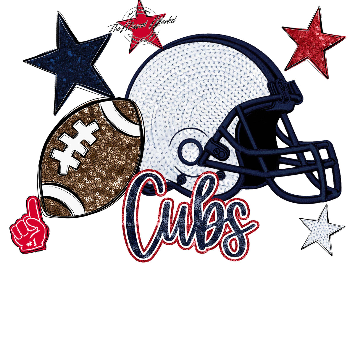Cubs Football Embroidered Sequins Design-Navy & Red