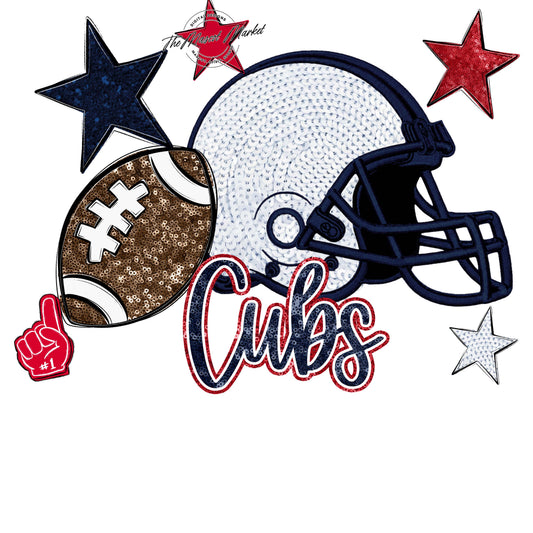 Cubs Football Embroidered Sequins Design-Navy & Red