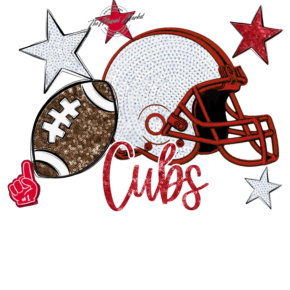 Cubs Football Embroidered Sequins Design-Red