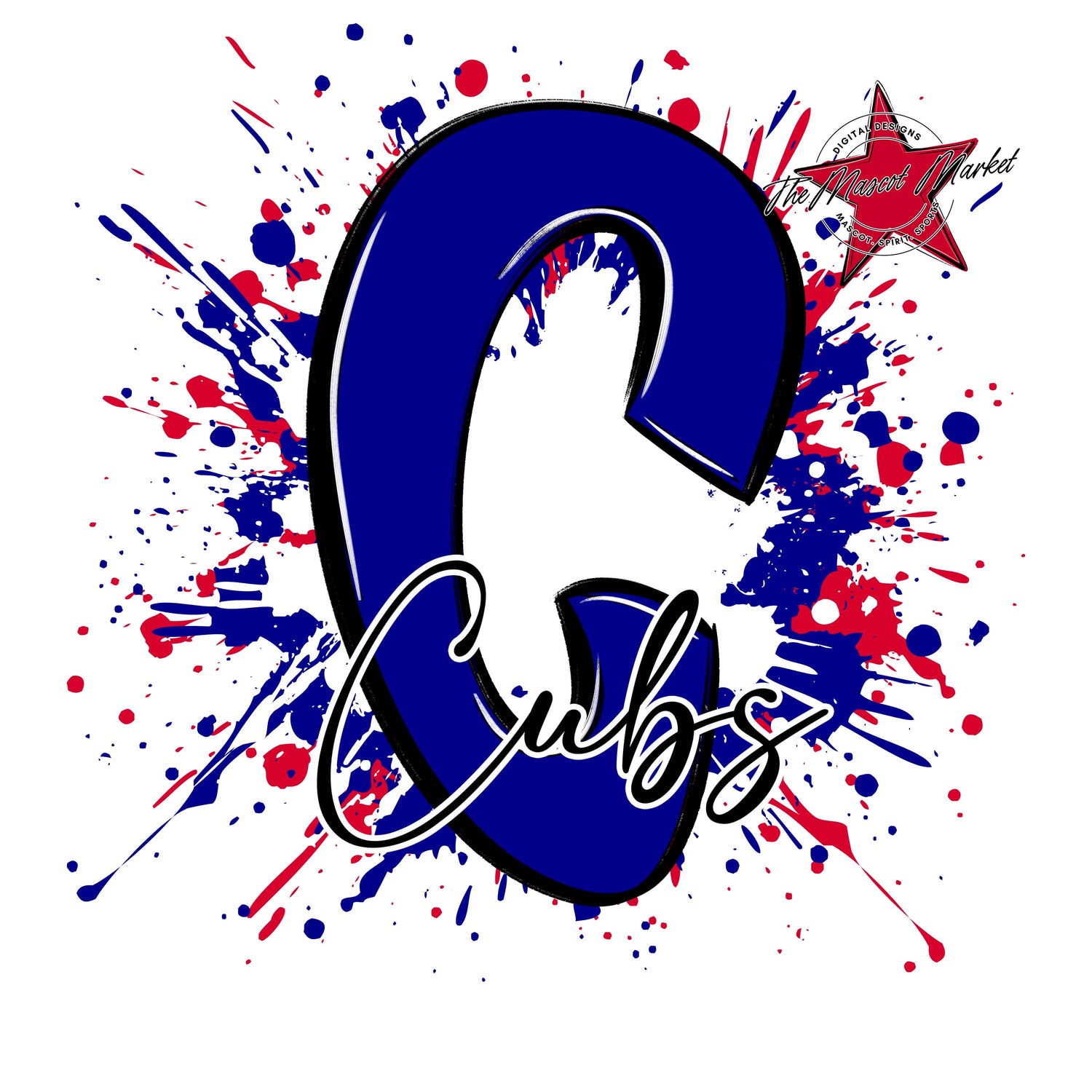 Cubs Mascot Splatter-Blue & Red