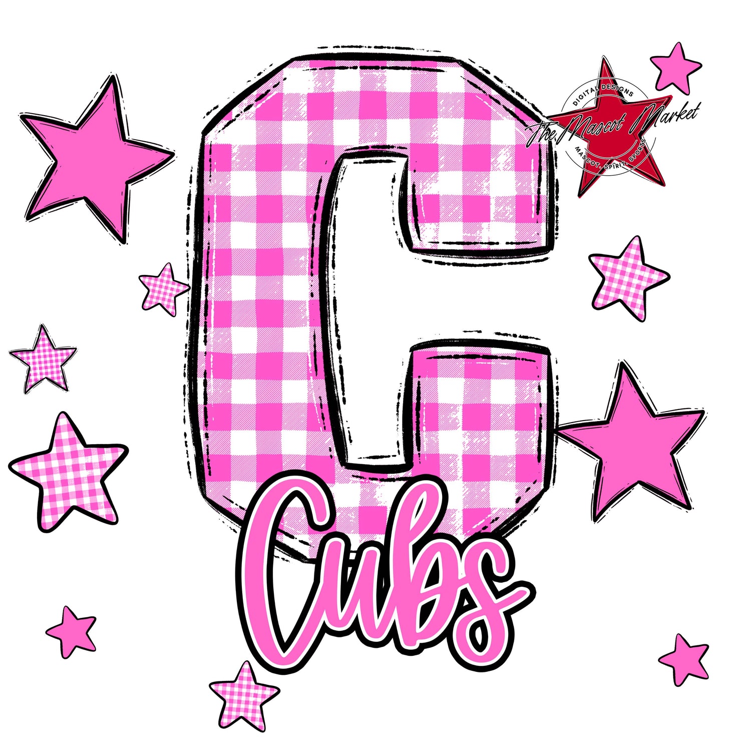 Cubs Plaid Star Design-Baby Pink