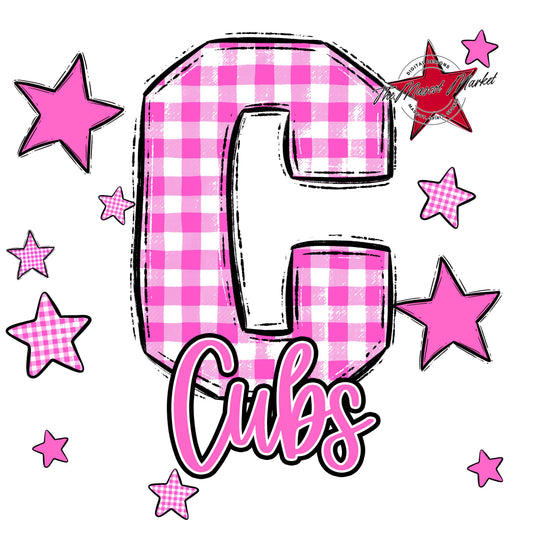 Cubs Plaid Star Design-Baby Pink