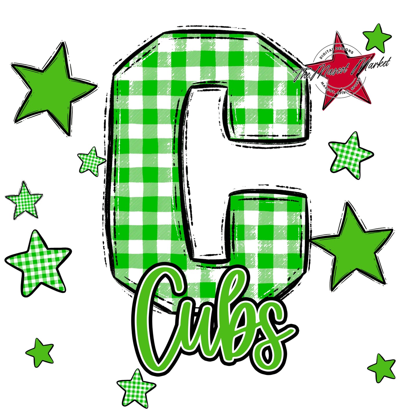 Cubs Plaid Star Design-Bright Green