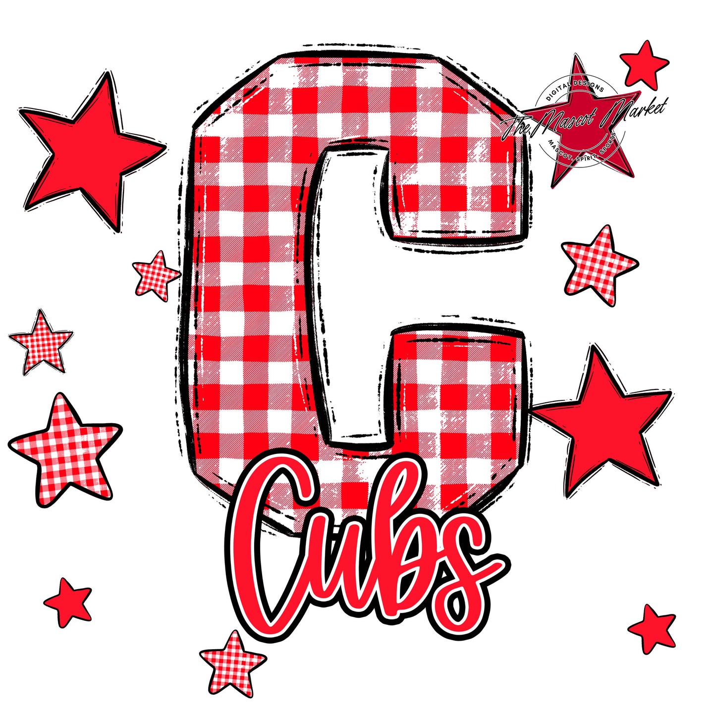 Cubs Plaid Star Design-Bright Red