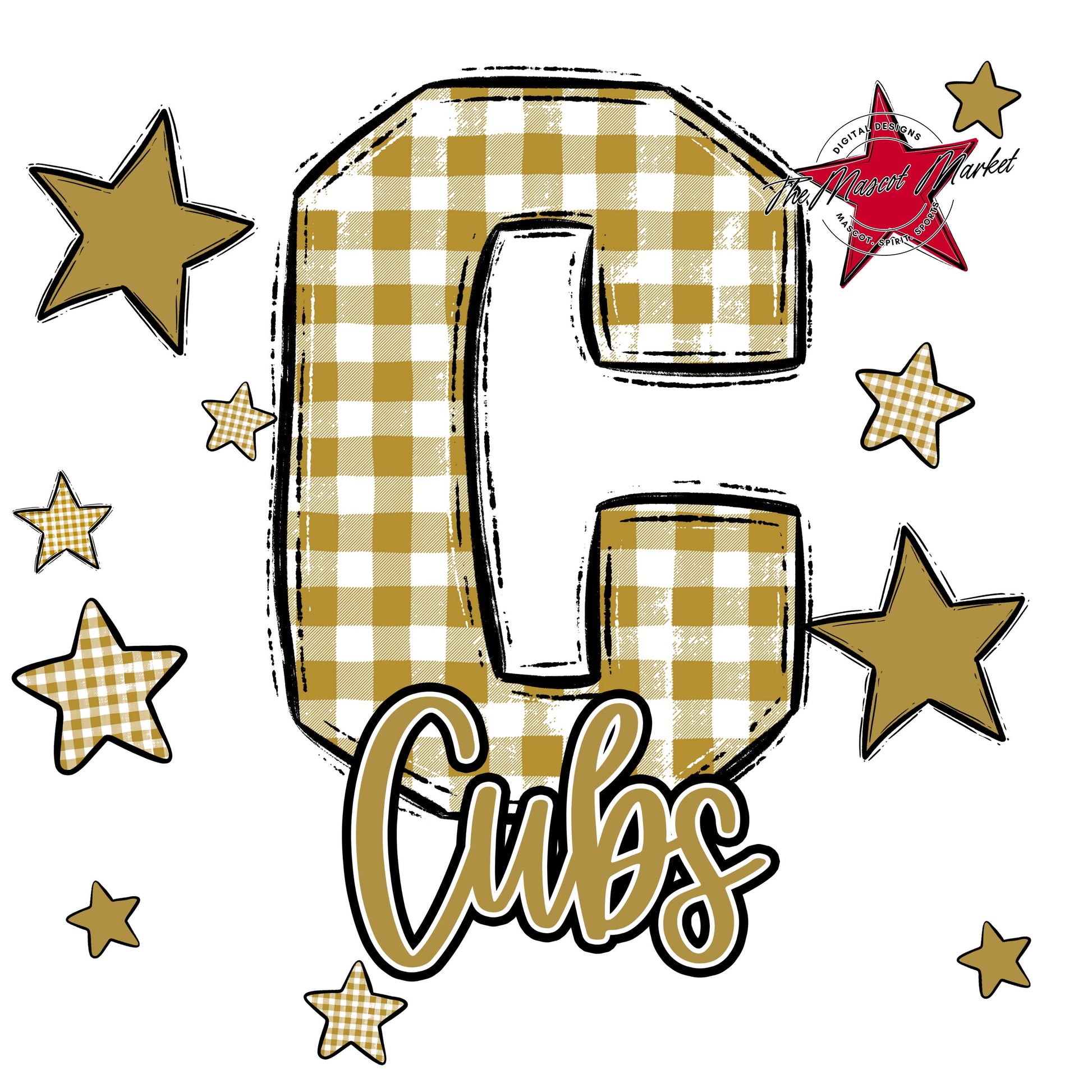 Cubs Plaid Star Design-Gold