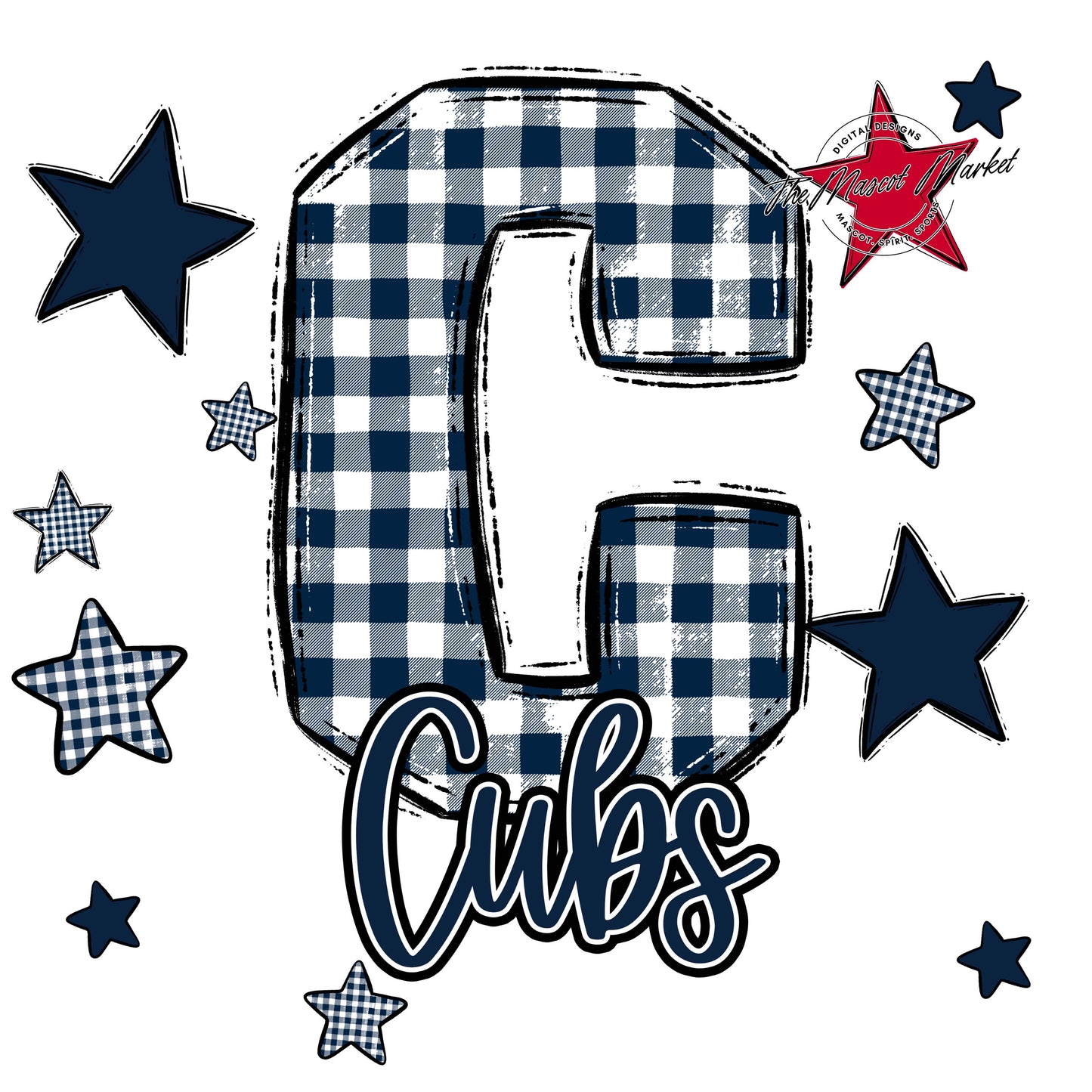 Cubs Plaid Star Design-Navy