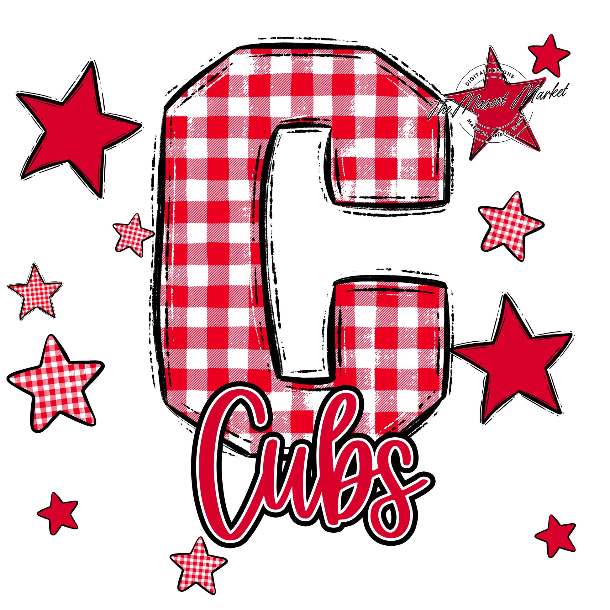 Cubs Plaid Star Design-Red