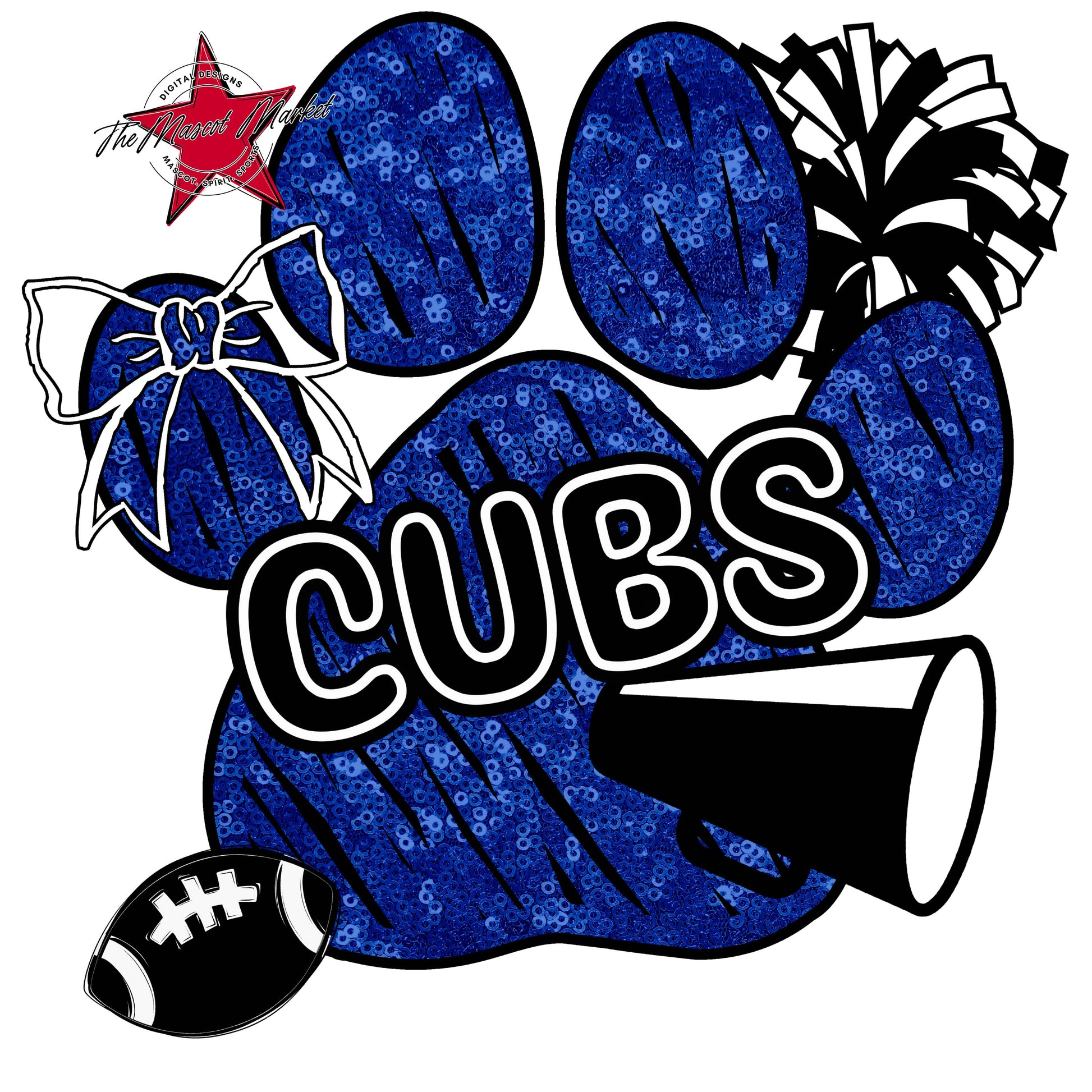 Cubs Sequins Paw Print Design-Blue