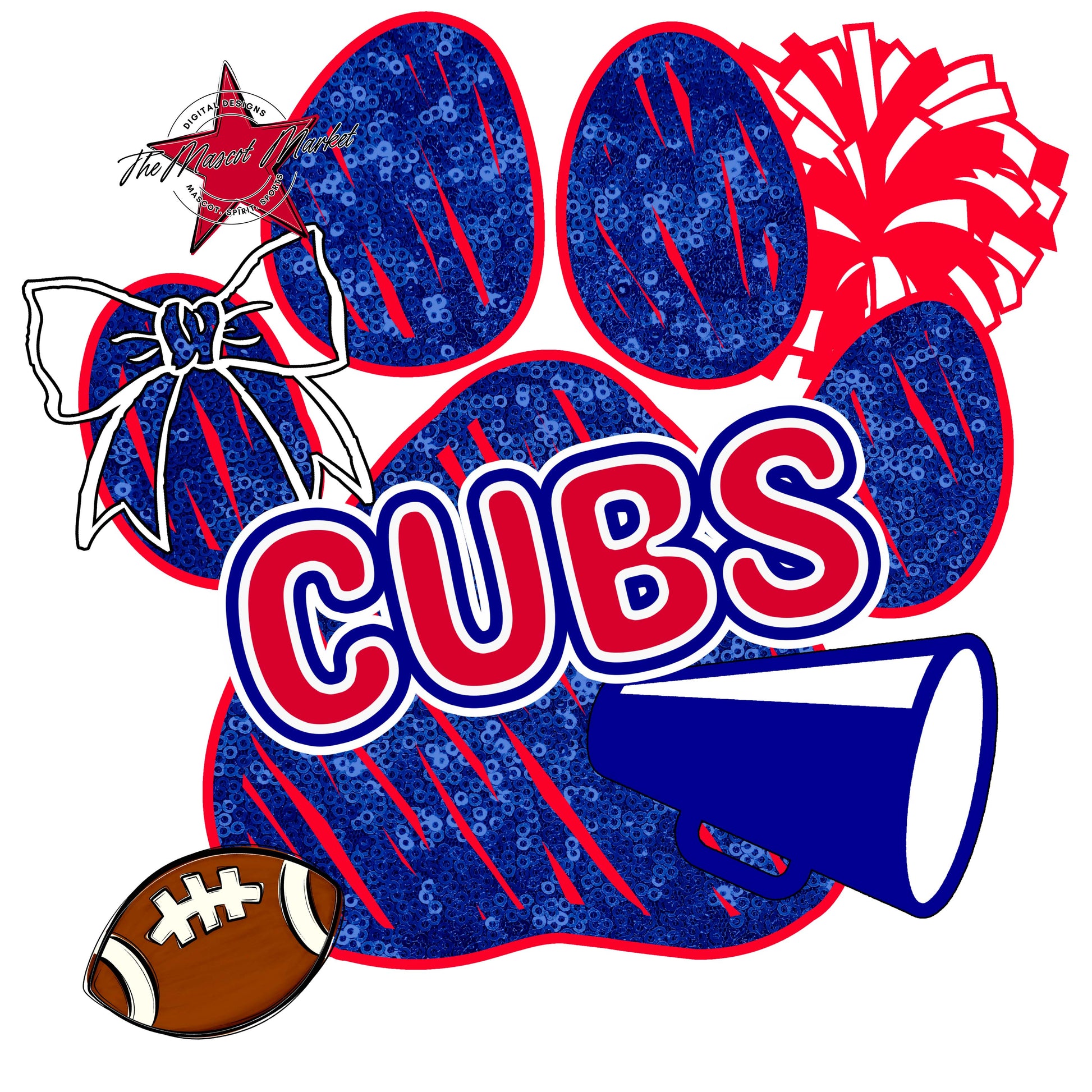 Cubs Sequins Paw Print Design-Blue & Red
