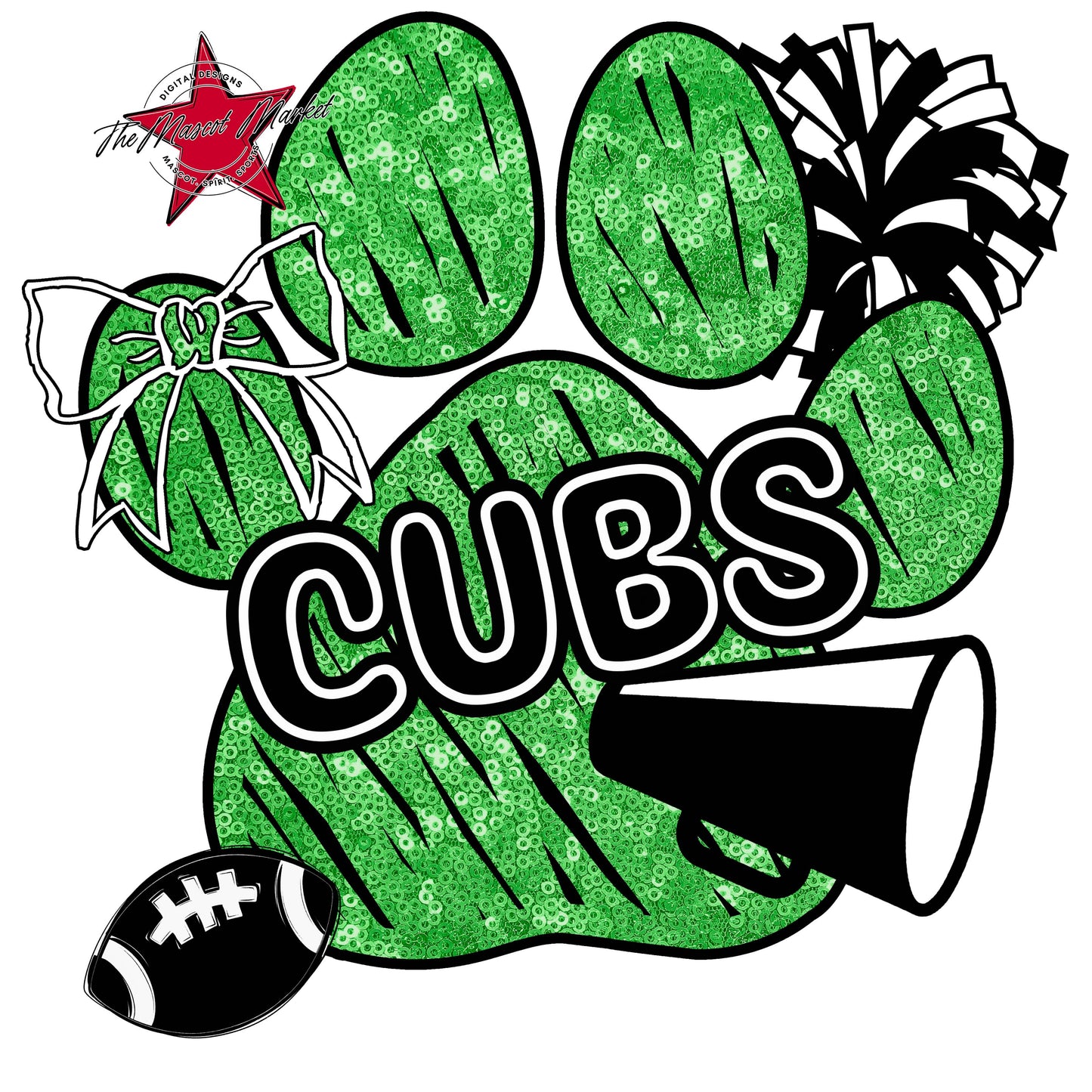 Cubs Sequins Paw Print Design-Bright Green