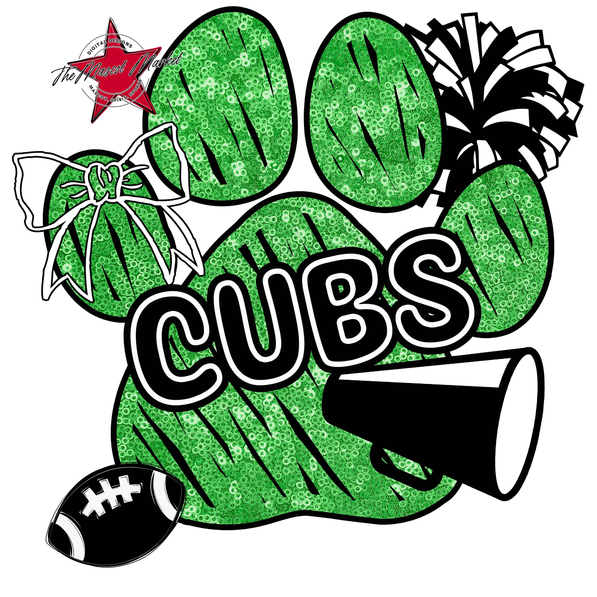 Cubs Sequins Paw Print Design-Bright Green