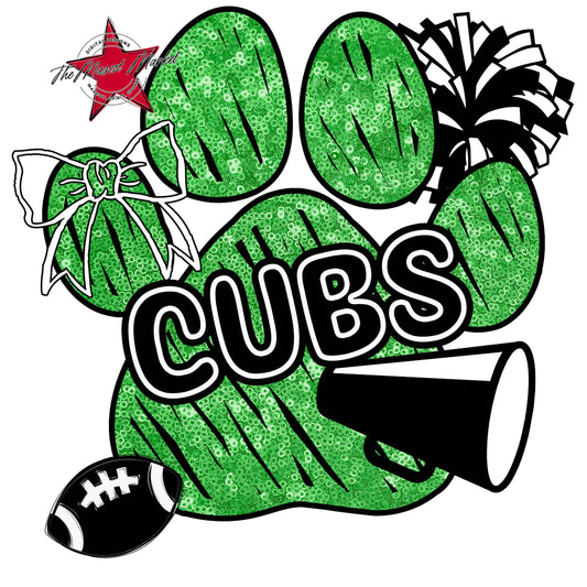 Cubs Sequins Paw Print Design-Bright Green