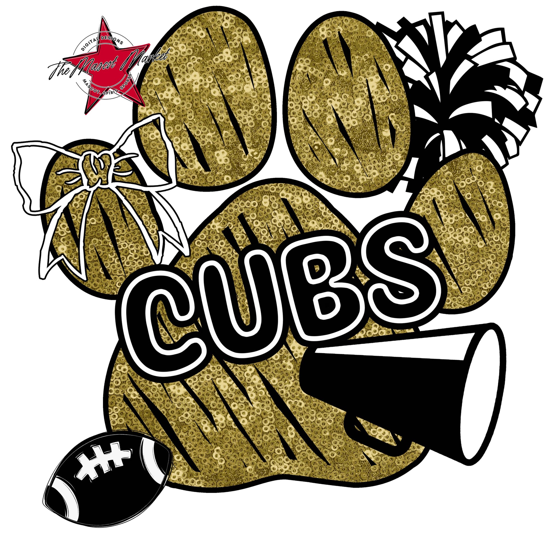 Cubs Sequins Paw Print Design-Gold