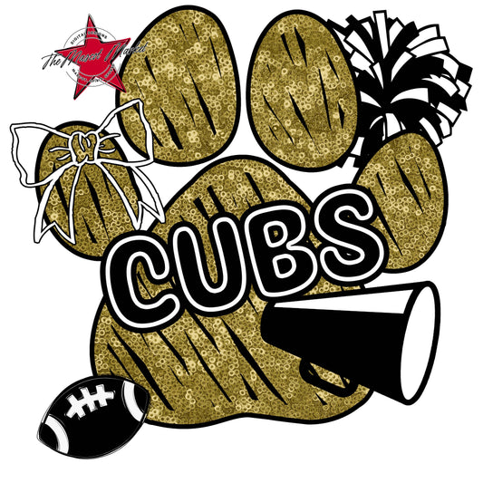 Cubs Sequins Paw Print Design-Gold
