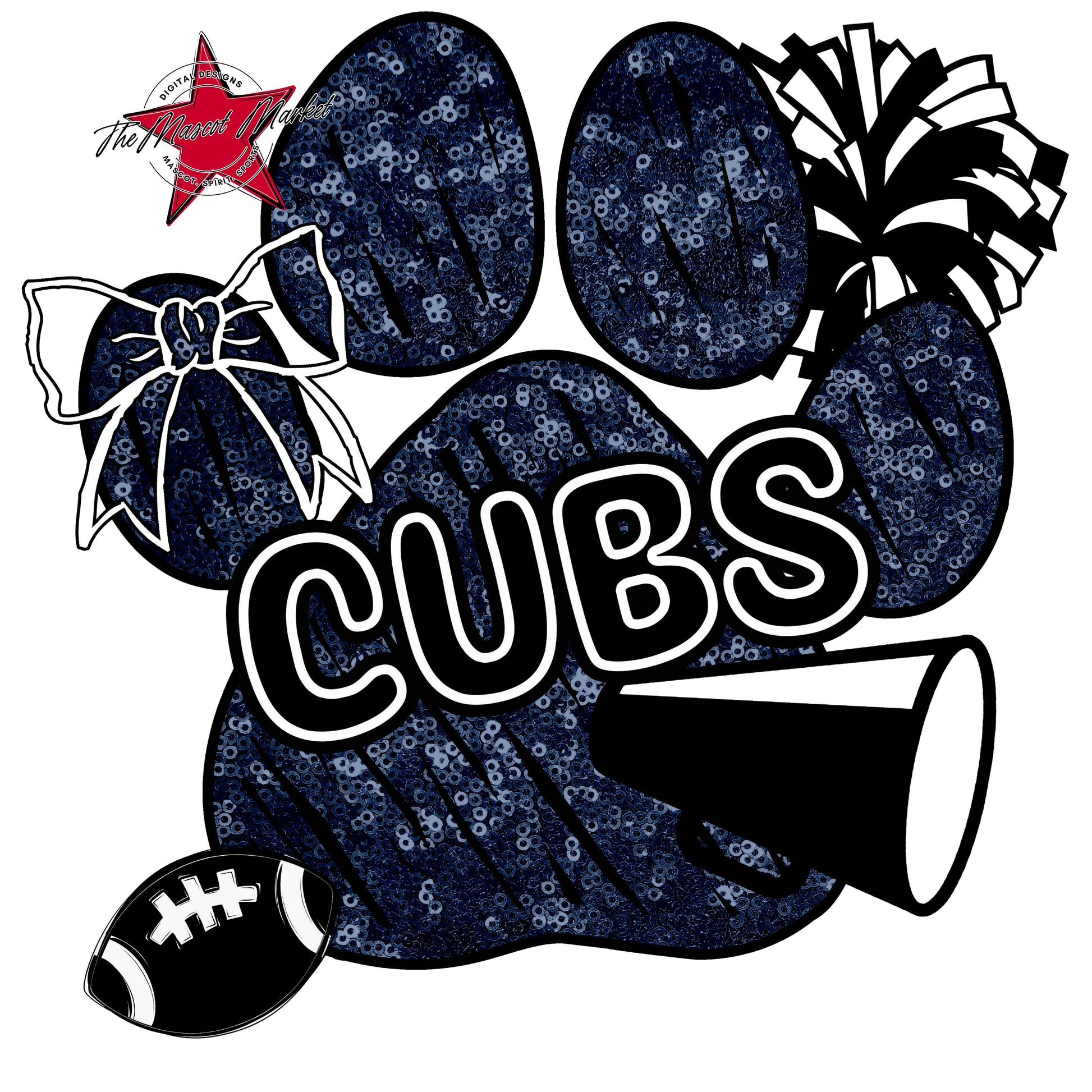 Cubs Sequins Paw Print Design-Navy