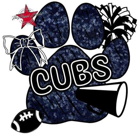 Cubs Sequins Paw Print Design-Navy