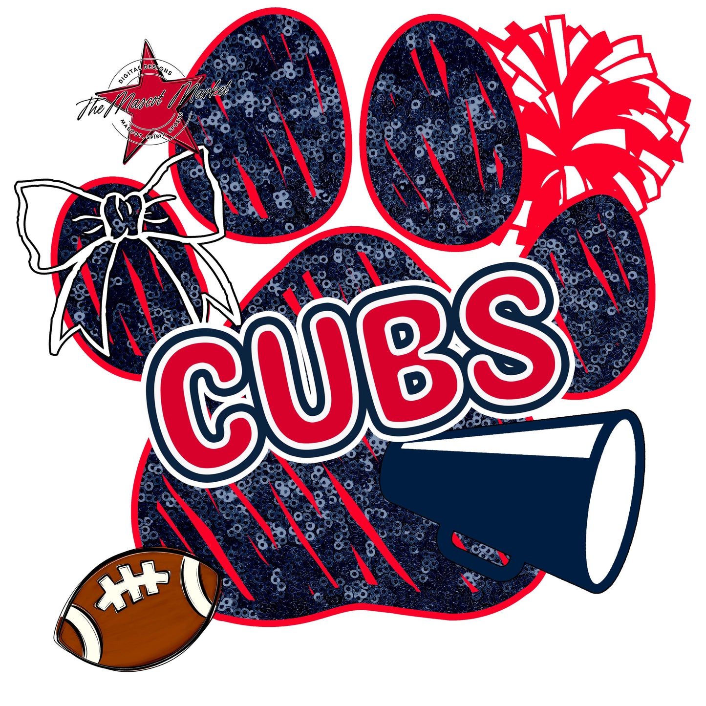 Cubs Sequins Paw Print Design-Navy & Red