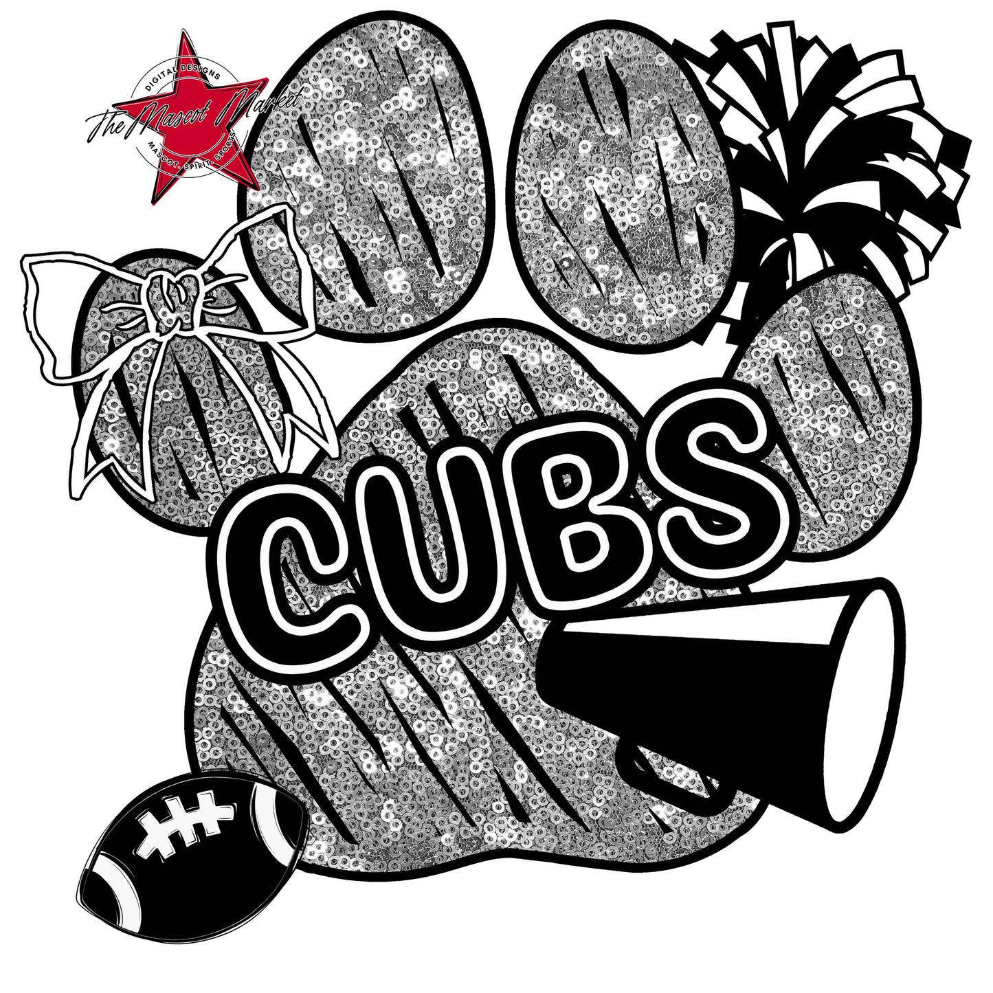 Cubs Sequins Paw Print Design-Silver