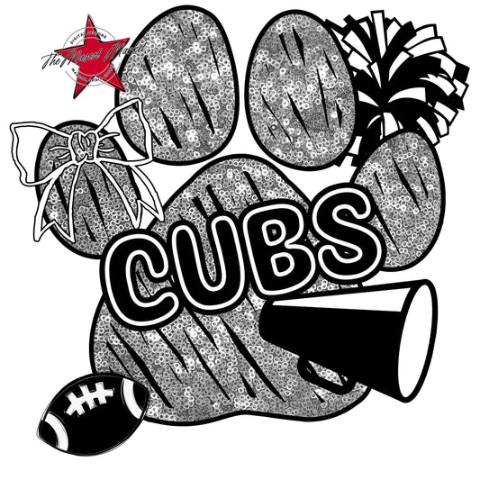 Cubs Sequins Paw Print Design-Silver
