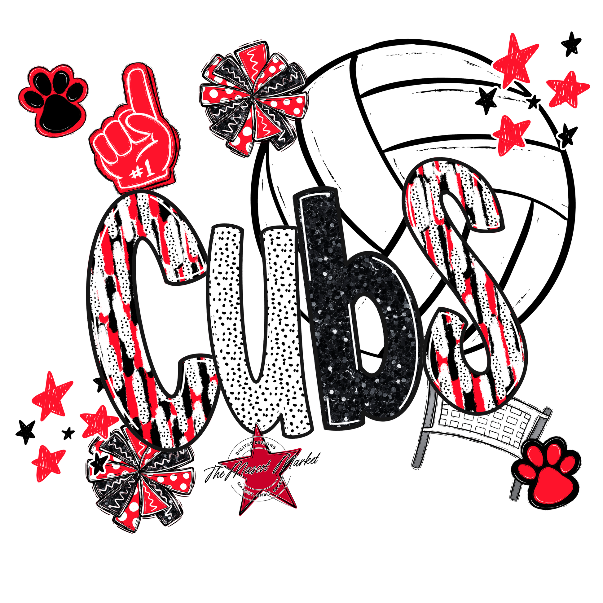 Cubs Volleyball Scrape-Bright Red