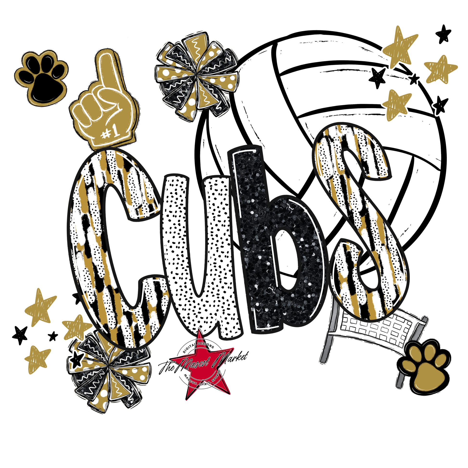 Cubs Volleyball Scrape-Gold