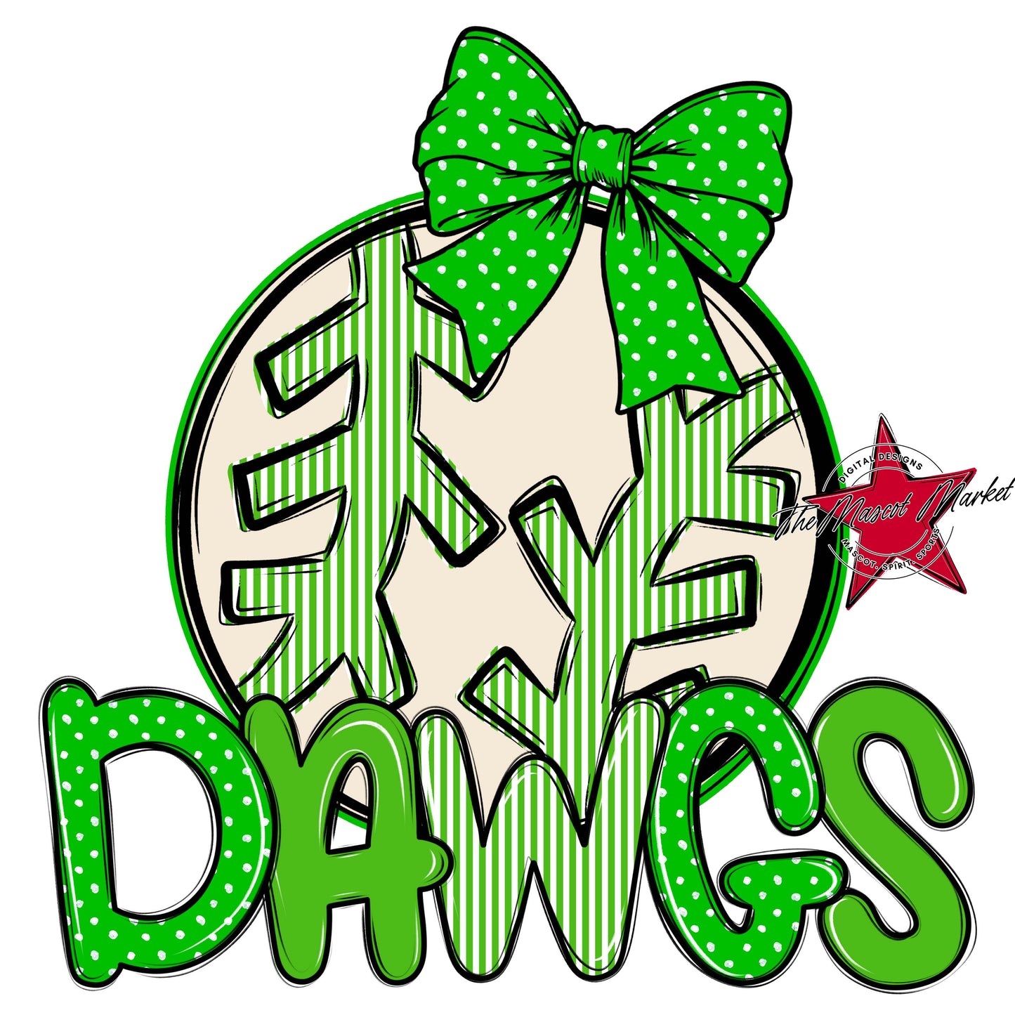 Dawgs Baseball-Softball Spirit Design-Bright Green